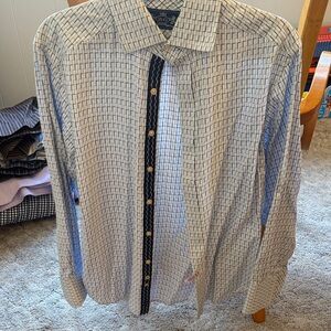 Elegant White and Blue Grid Dress Shirt